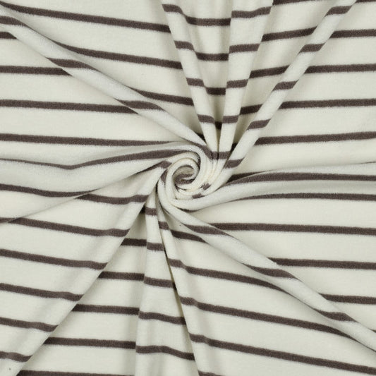 Bald erhältlich - Frottee Baumwolle garngefärbt Streifen ecru taupe