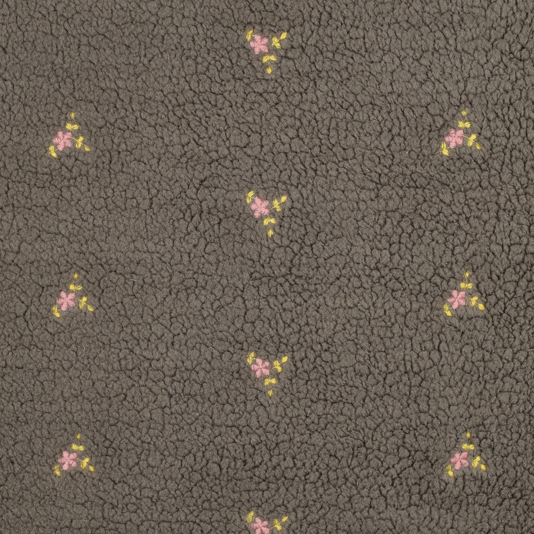 BALD ERHÄLTLICH - Teddystoff bestickt Blumen taupe