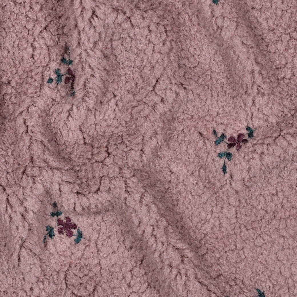 BALD ERHÄLTLICH - Teddystoff bestickt Blumen mauve