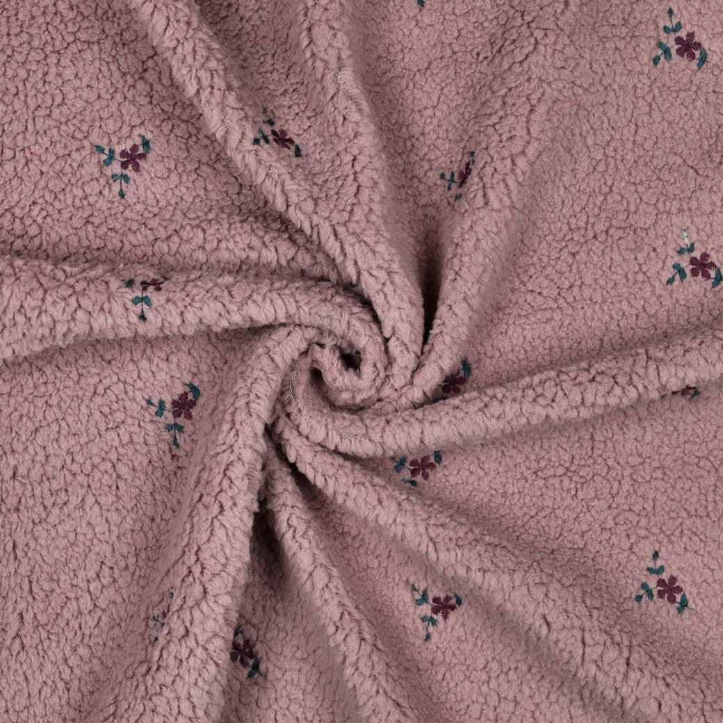 BALD ERHÄLTLICH - Teddystoff bestickt Blumen mauve