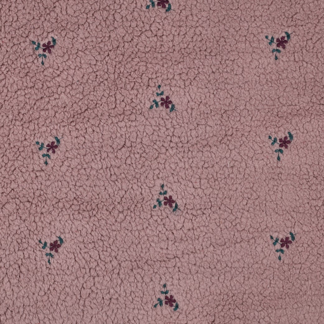 BALD ERHÄLTLICH - Teddystoff bestickt Blumen mauve