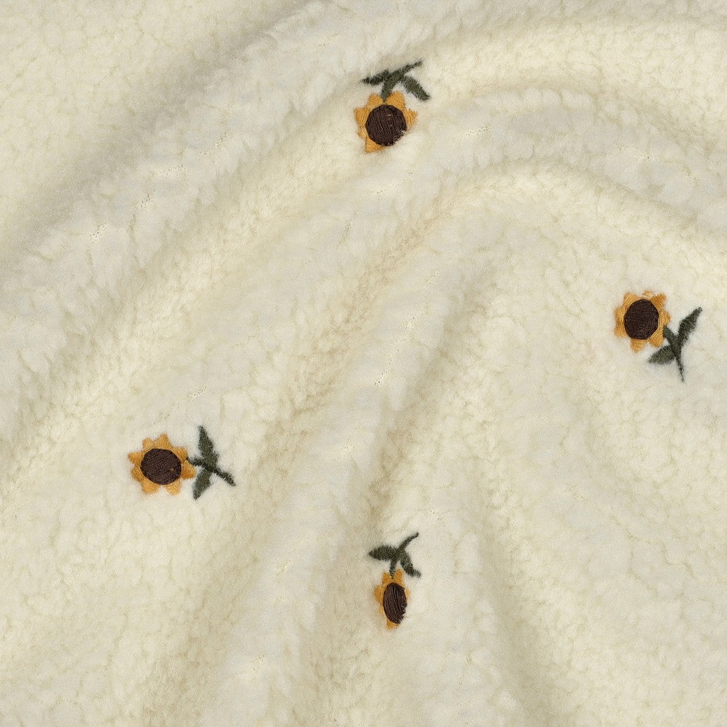 Teddystoff bestickt Sonnenblumen ecru natural