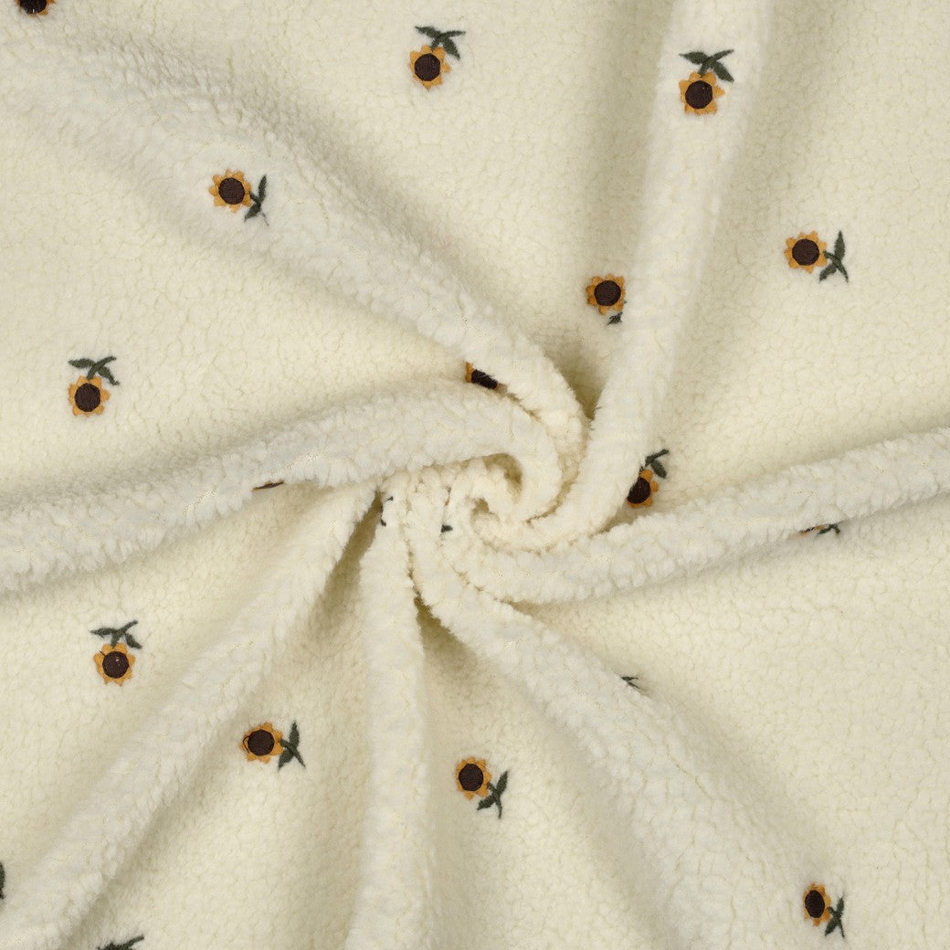 Teddystoff bestickt Sonnenblumen ecru natural