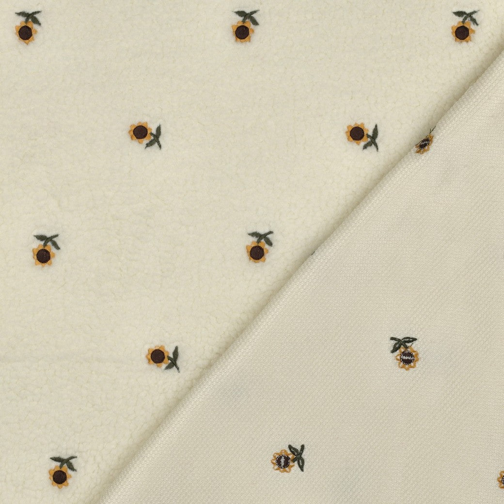 Teddystoff bestickt Sonnenblumen ecru natural