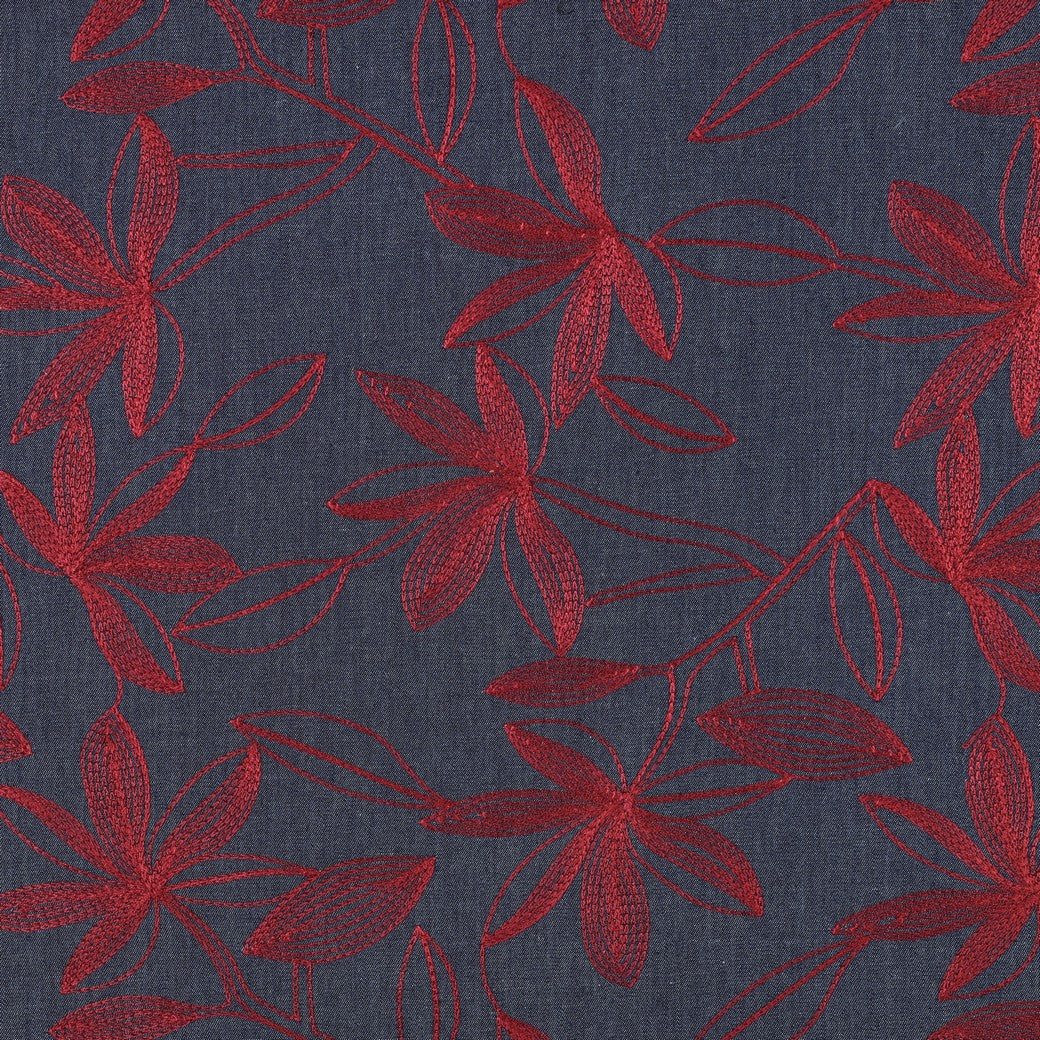 Jeans Denim bestickt Blumen bordeaux