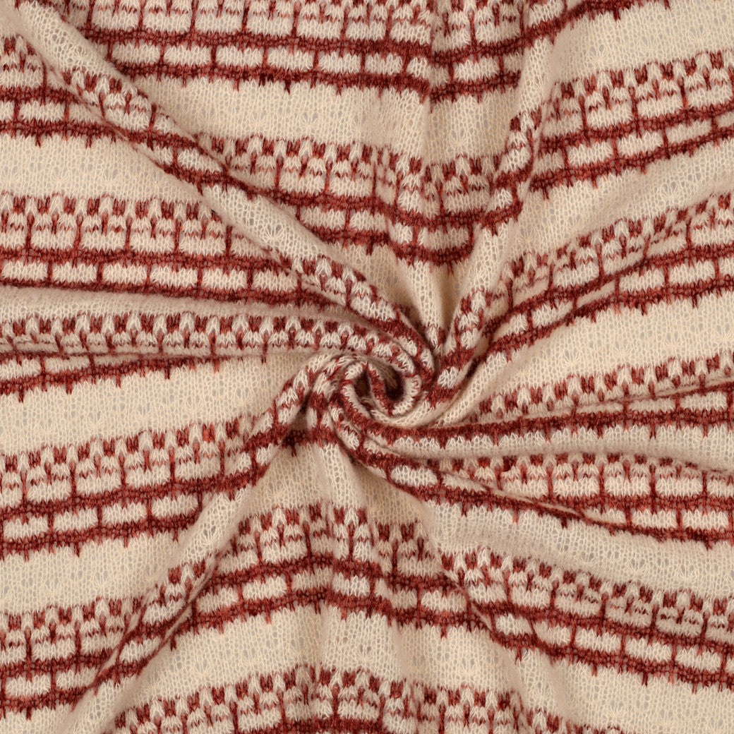 BALD ERHÄLTLICH - Strick Jacquard Streifen breit bordeaux ecru