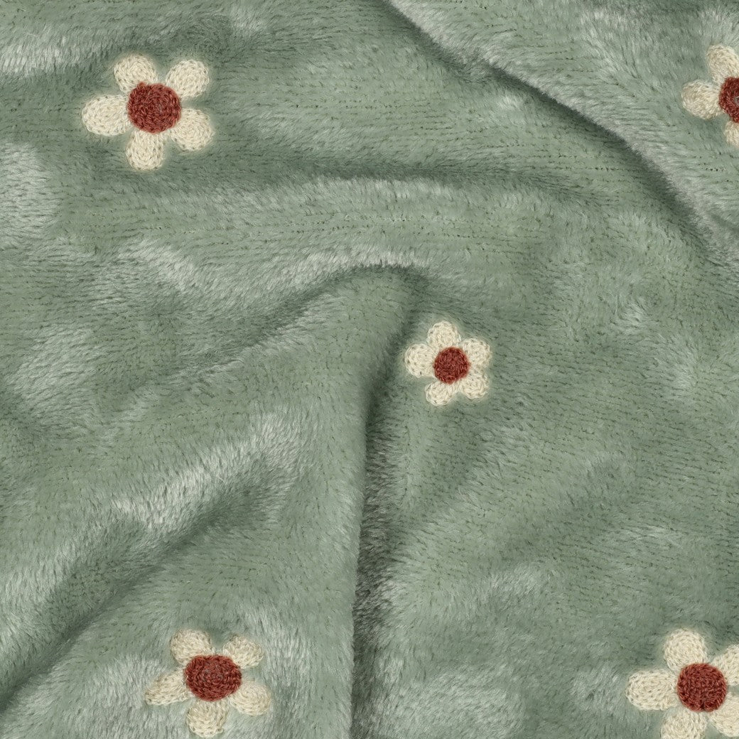 BALD ERHÄLTLICH - Fleece Kuschel bestickt Blumen salbei