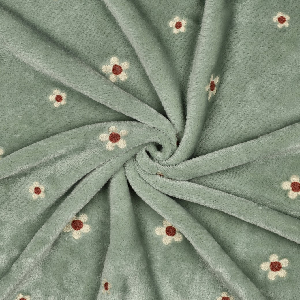 BALD ERHÄLTLICH - Fleece Kuschel bestickt Blumen salbei
