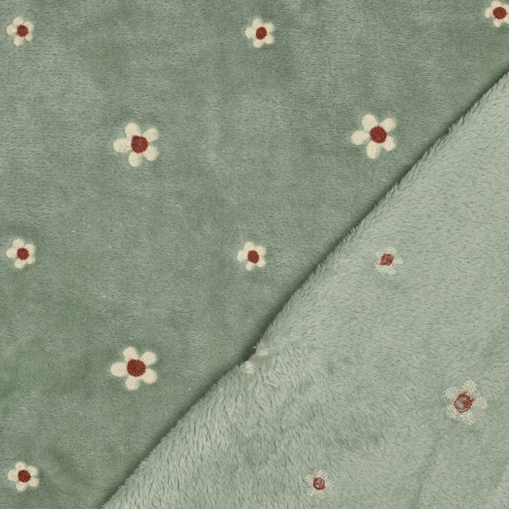 BALD ERHÄLTLICH - Fleece Kuschel bestickt Blumen salbei