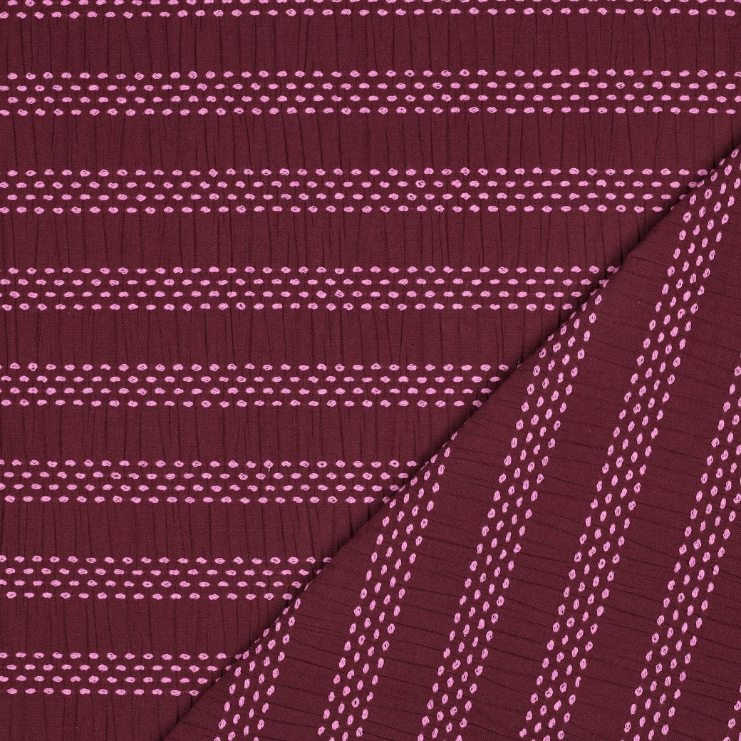 BALD ERHÄLTLICH - Baumwolle dobby Jacquard Streifen aubergine pink