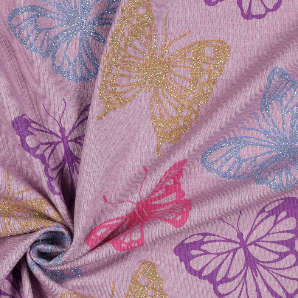 Jersey melange Glitter Schmetterlinge lila
