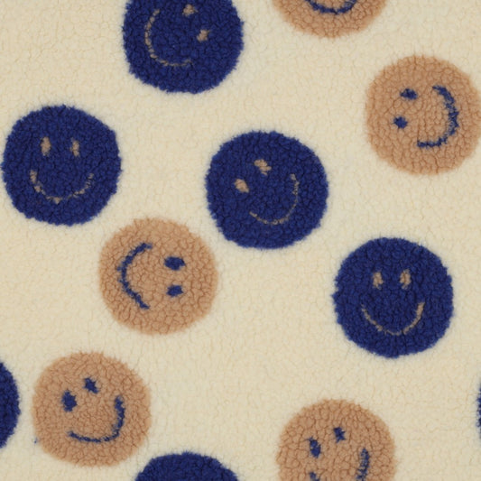 Teddystoff Jacquard Happy Faces ecru blau