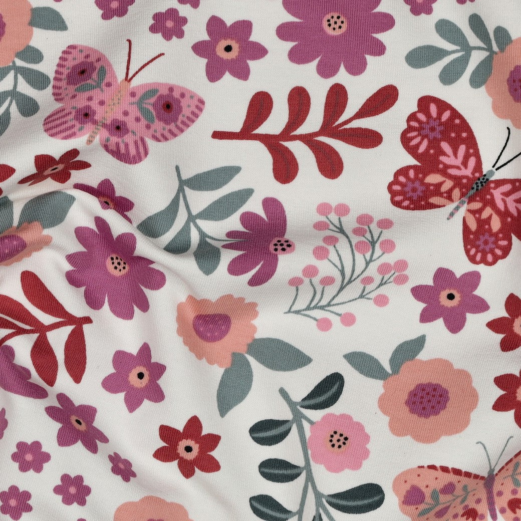 Bald erhältlich - Sweat Blumen ecru beere