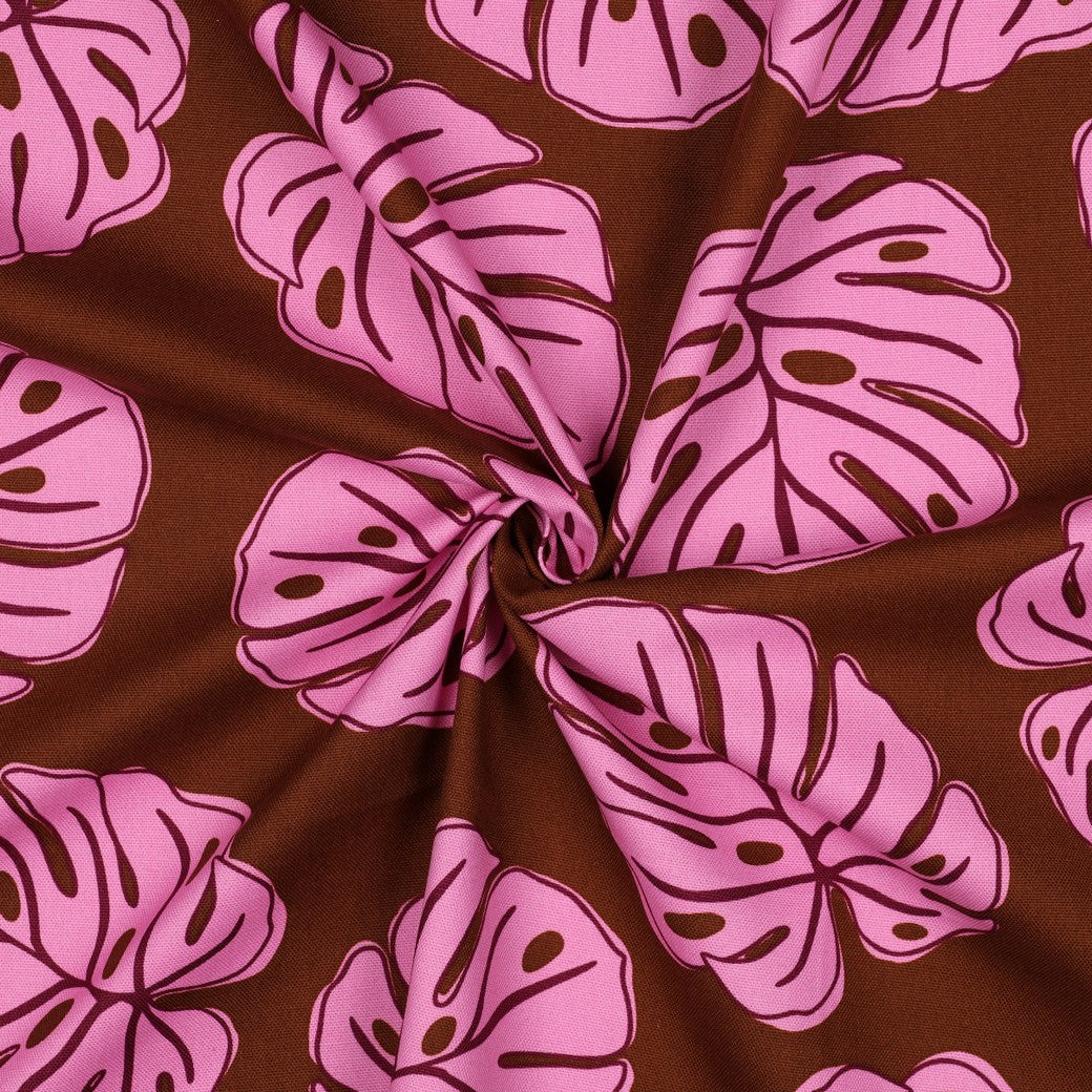 Canvas Monstera Leaves brown pink