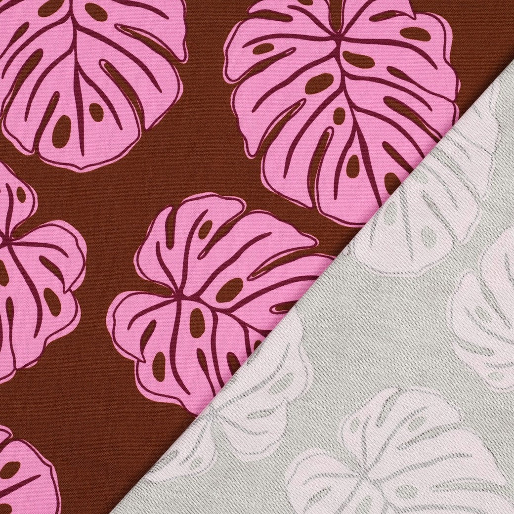 Canvas Monstera Leaves brown pink