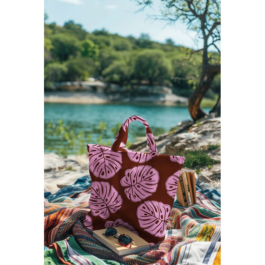 Canvas Monstera Leaves brown pink