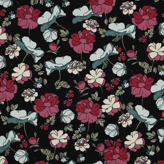 Jersey Big Flowers schwarz
