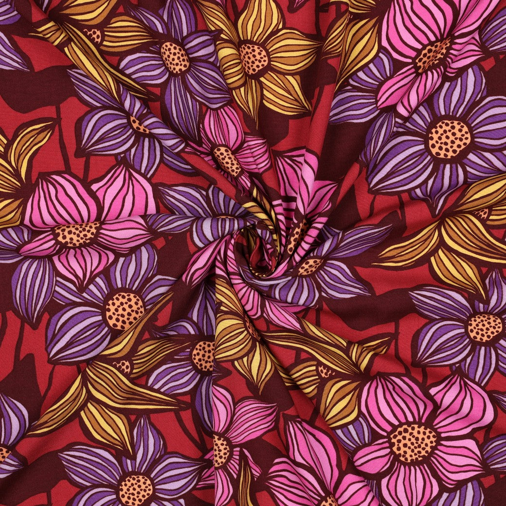 Viskose Lenzing Ecovero Blumen bordeaux