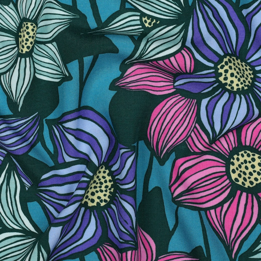 Viskose Lenzing Ecovero Blumen petrol