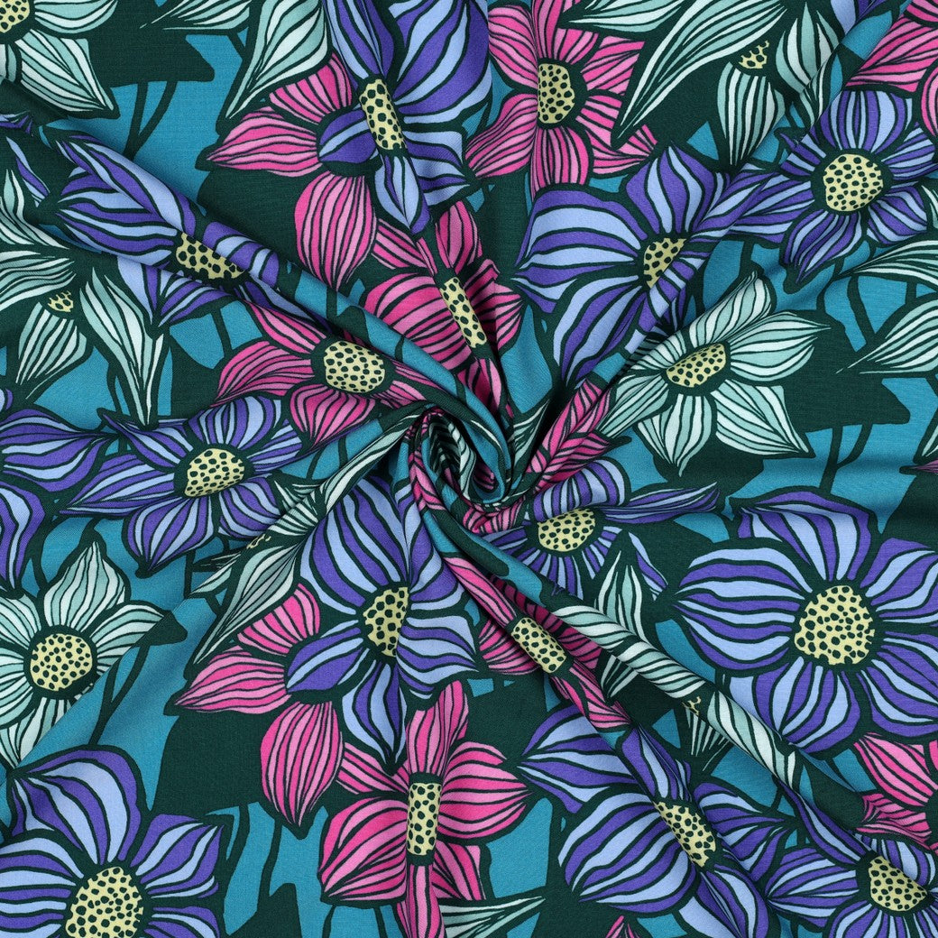 Viskose Lenzing Ecovero Blumen petrol