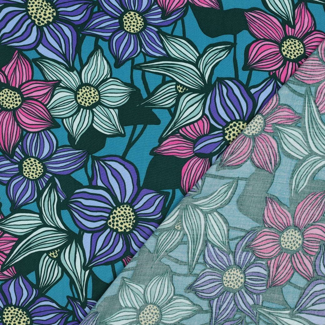 Viskose Lenzing Ecovero Blumen petrol