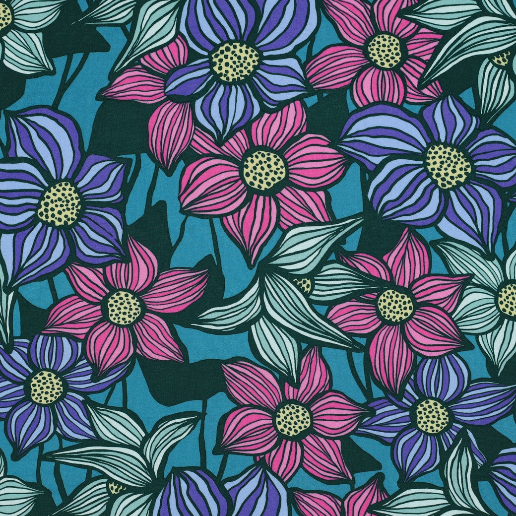 Viskose Lenzing Ecovero Blumen petrol