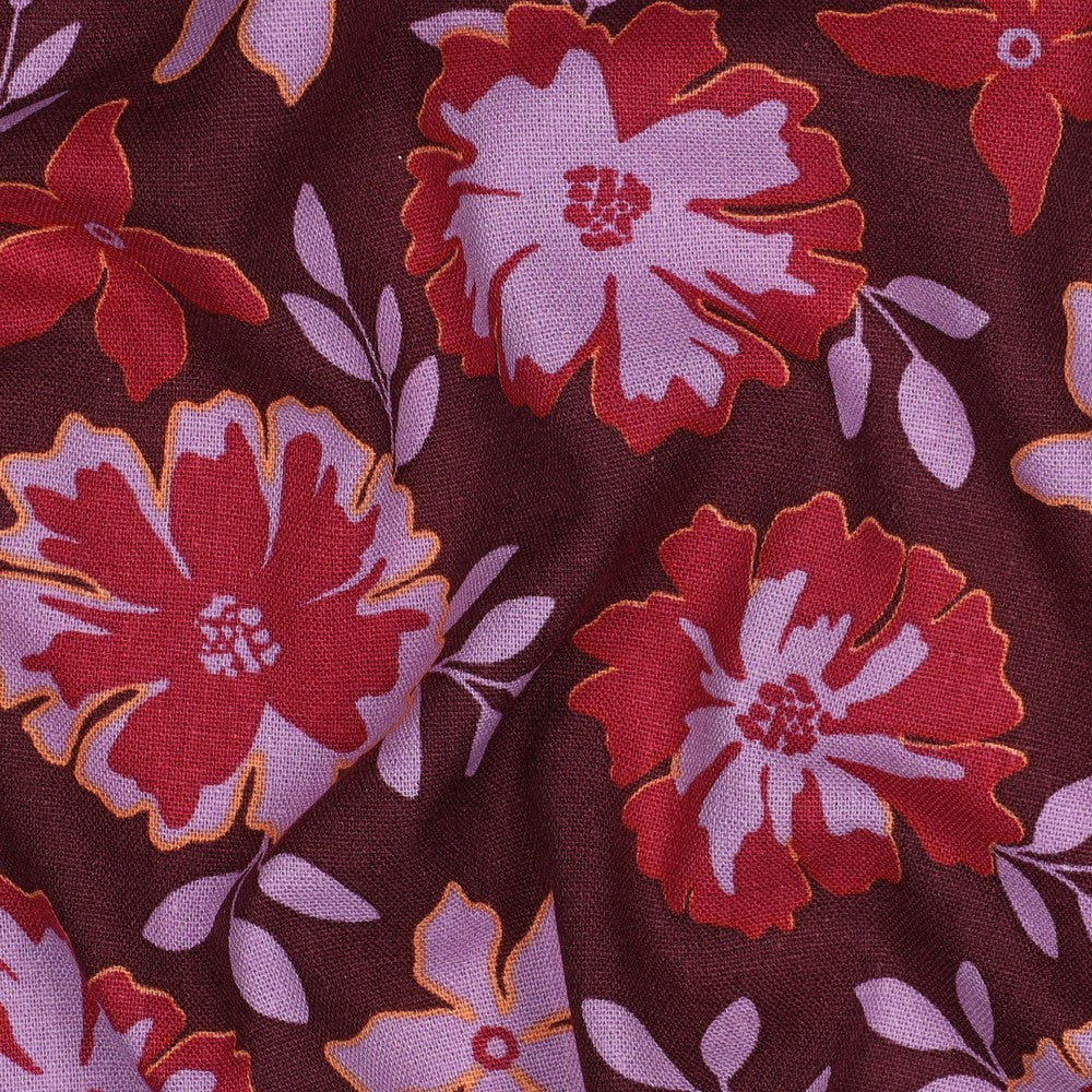 Leinen Viskose Blumen bordeaux