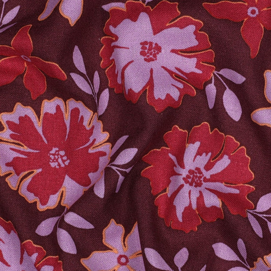 Leinen Viskose Blumen bordeaux