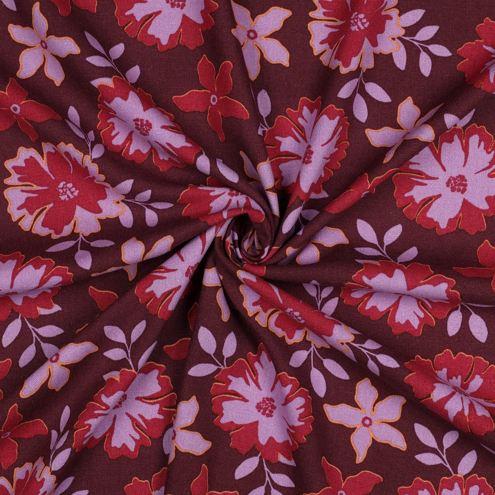 Leinen Viskose Blumen bordeaux