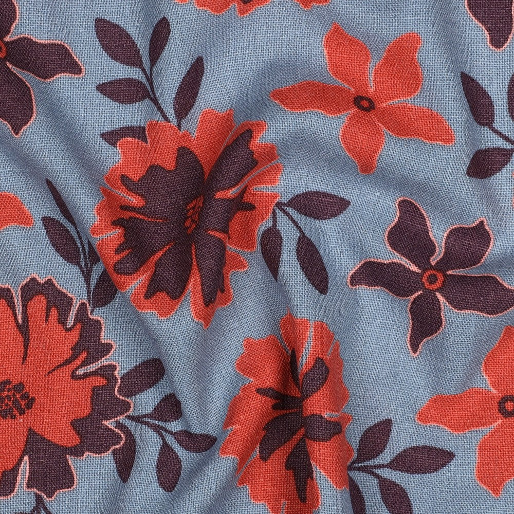 Leinen Viskose Blumen blau