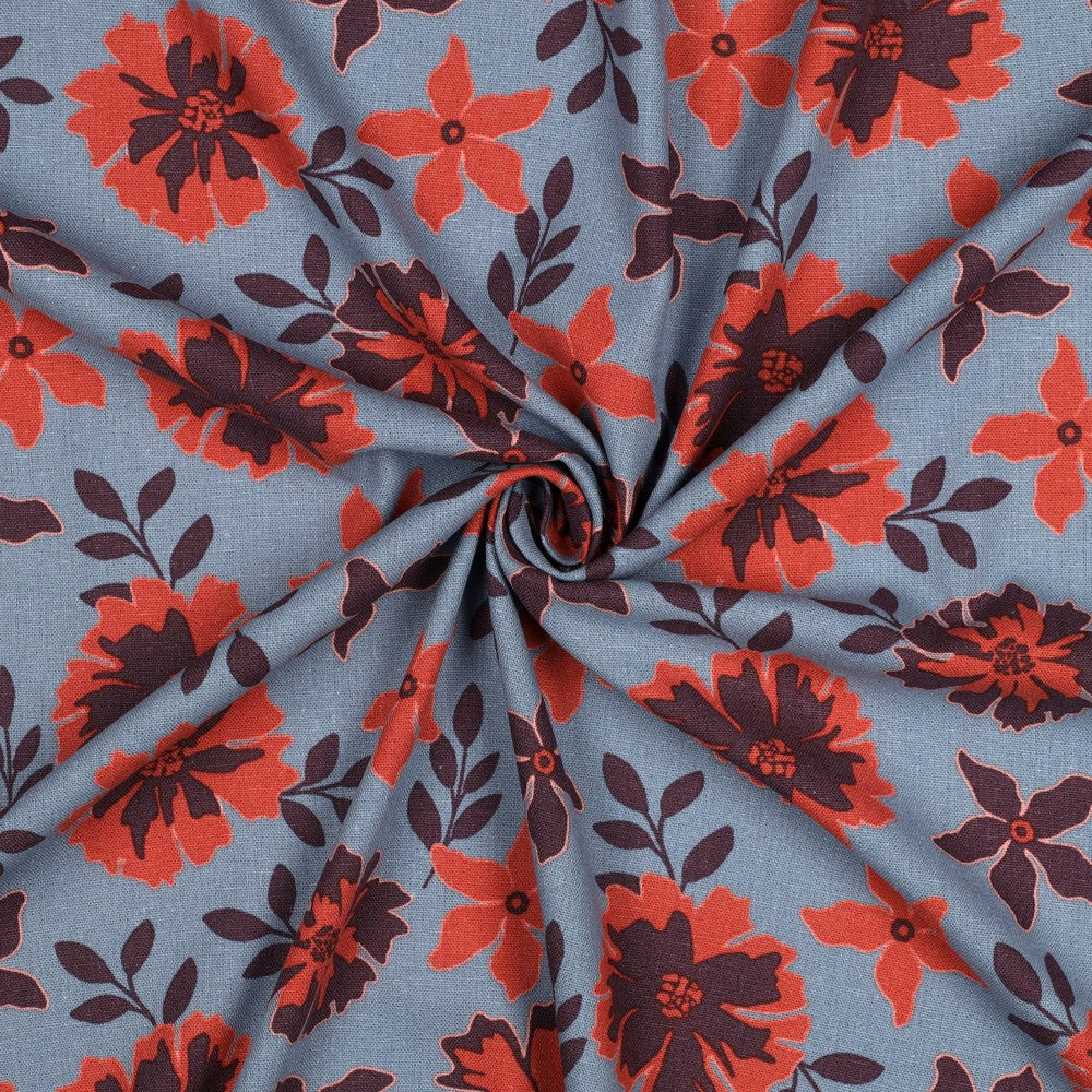Leinen Viskose Blumen blau