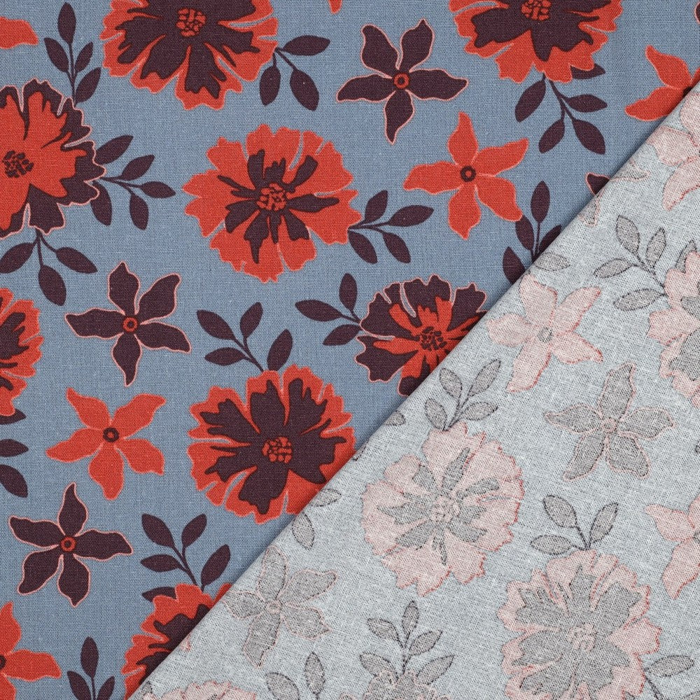 Leinen Viskose Blumen blau