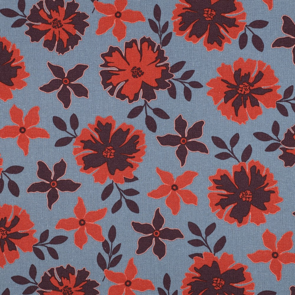 Leinen Viskose Blumen blau