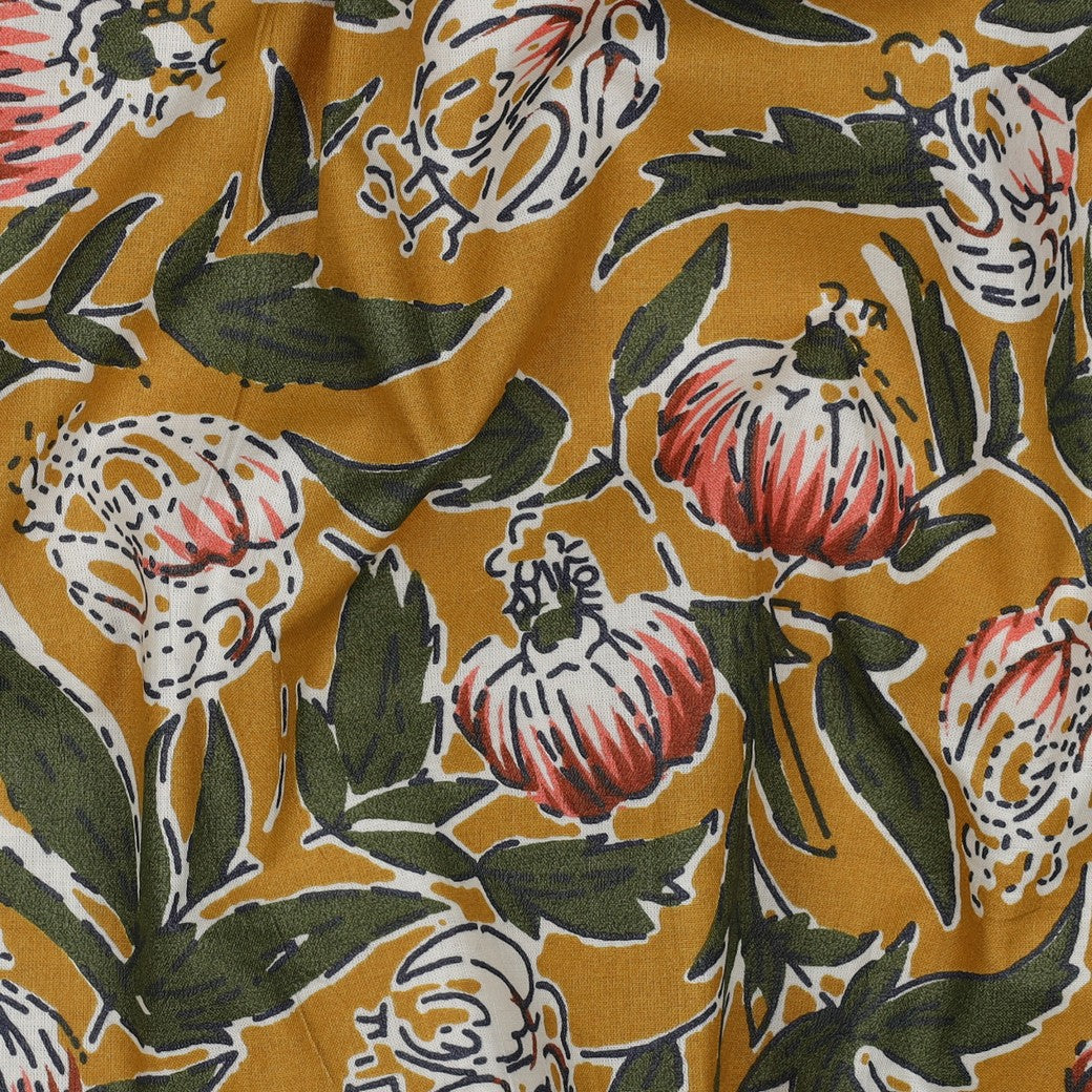Handgefertigte Blockgedruckte Blumen senf