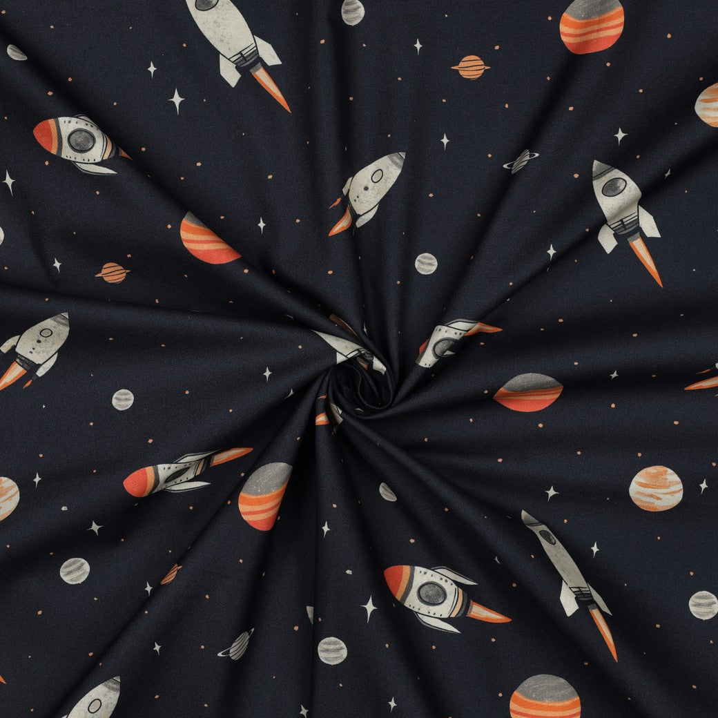 Bald erhältlich - Baumwolle digital Weltraum dunkelblau