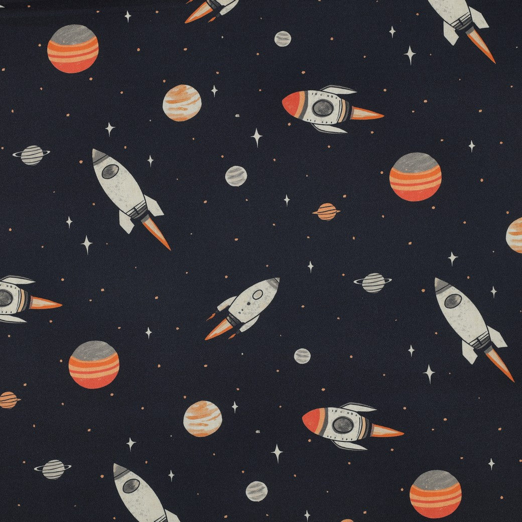 Bald erhältlich - Baumwolle digital Weltraum dunkelblau