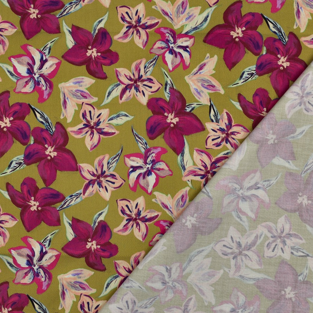 Bald erhältlich - Baumwollsatin digital Blumen beere