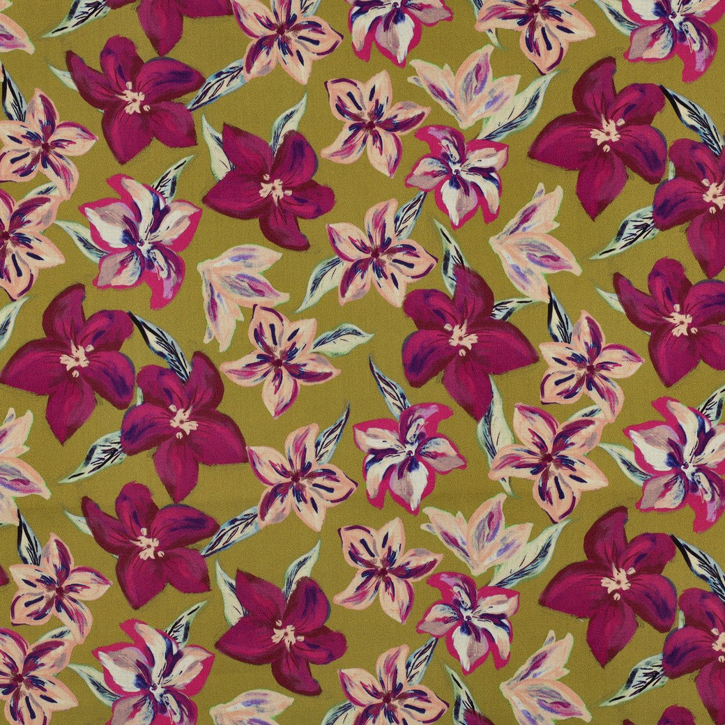 Bald erhältlich - Baumwollsatin digital Blumen beere