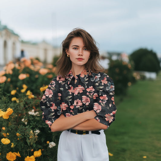 Bald erhältlich - Baumwollsatin digital Blumen dunkel petrol