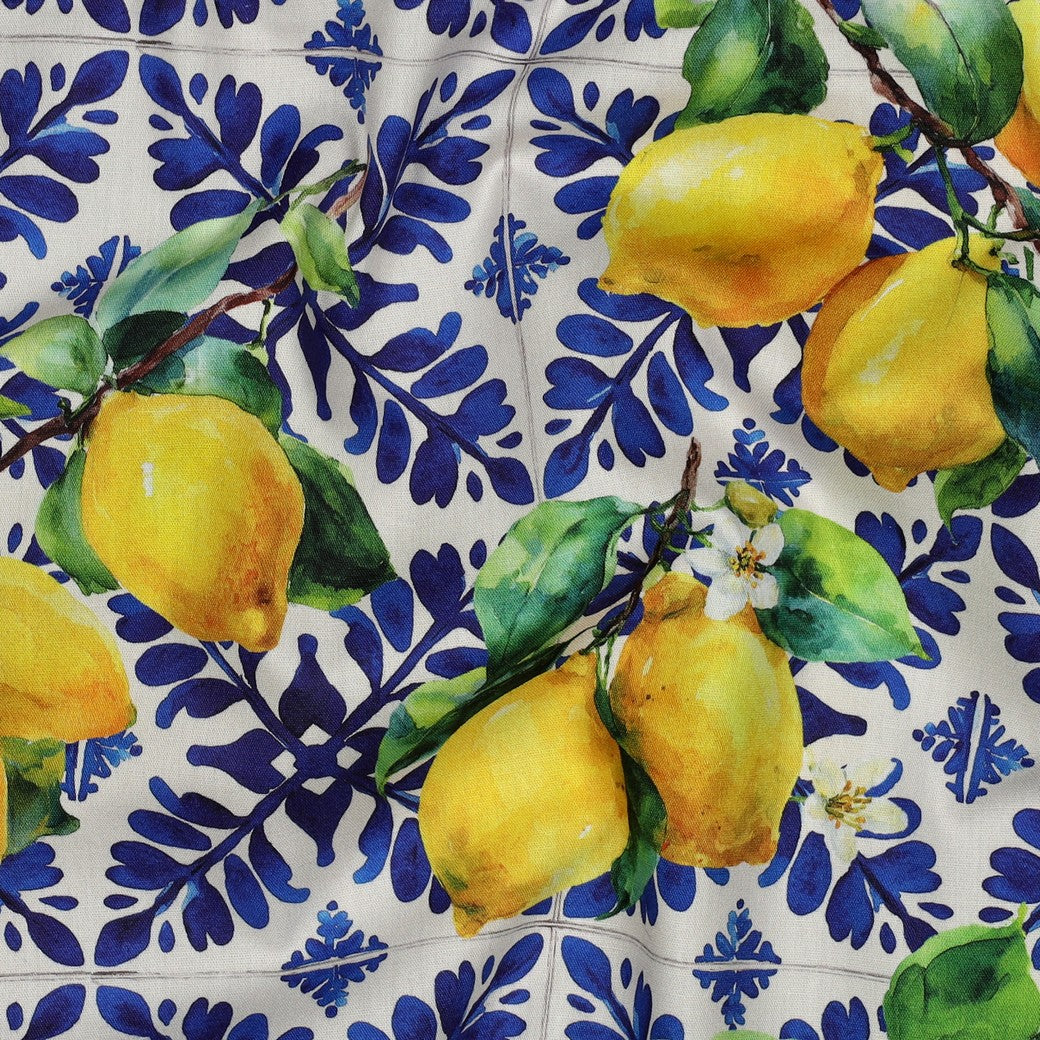 Bald erhältlich - Baumwoll Viskose digital Zitronen