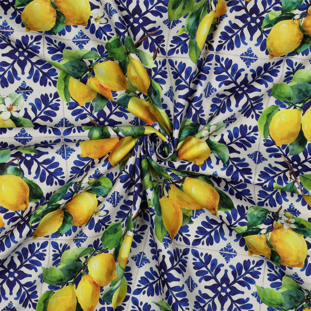 Bald erhältlich - Baumwoll Viskose digital Zitronen