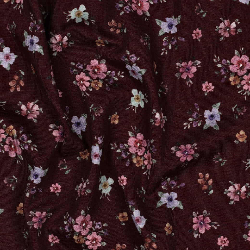 Jersey digital Blumen bordeaux