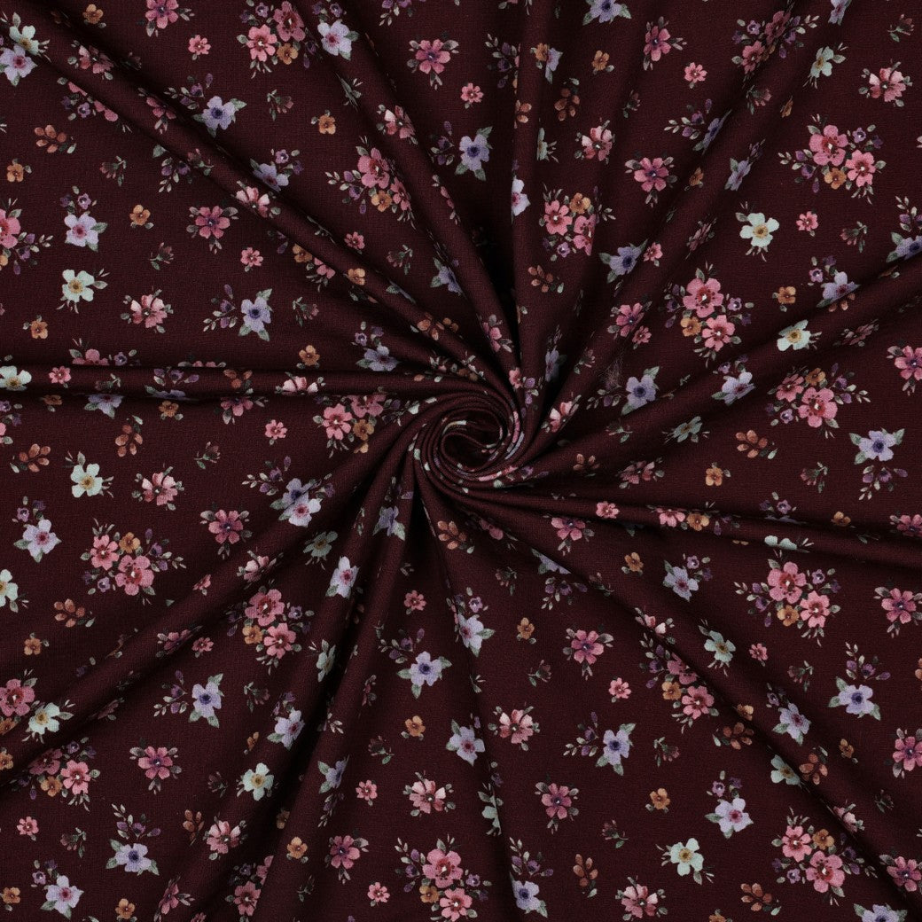 Jersey digital Blumen bordeaux