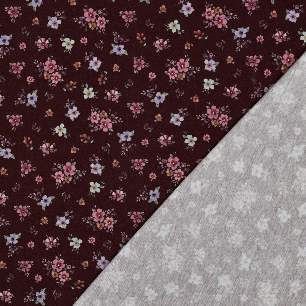 Jersey digital Blumen bordeaux