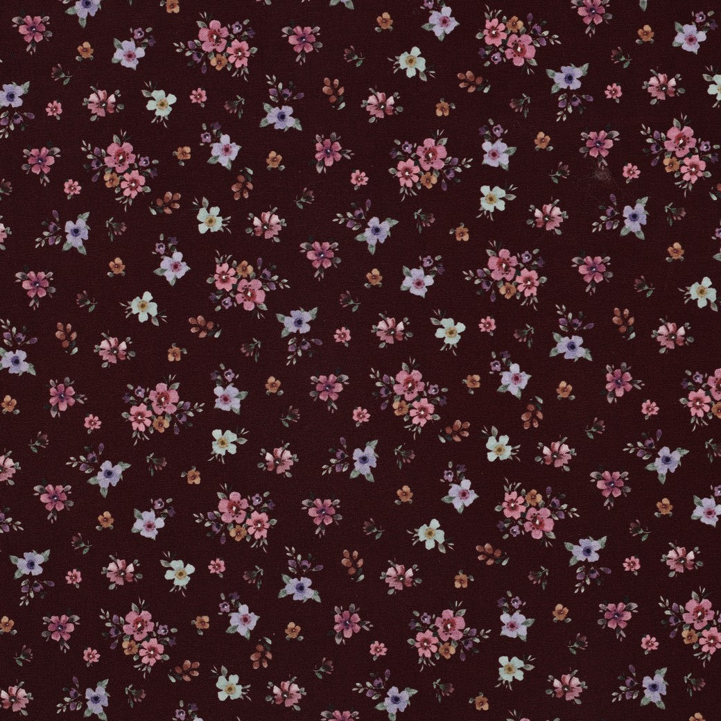 Jersey digital Blumen bordeaux