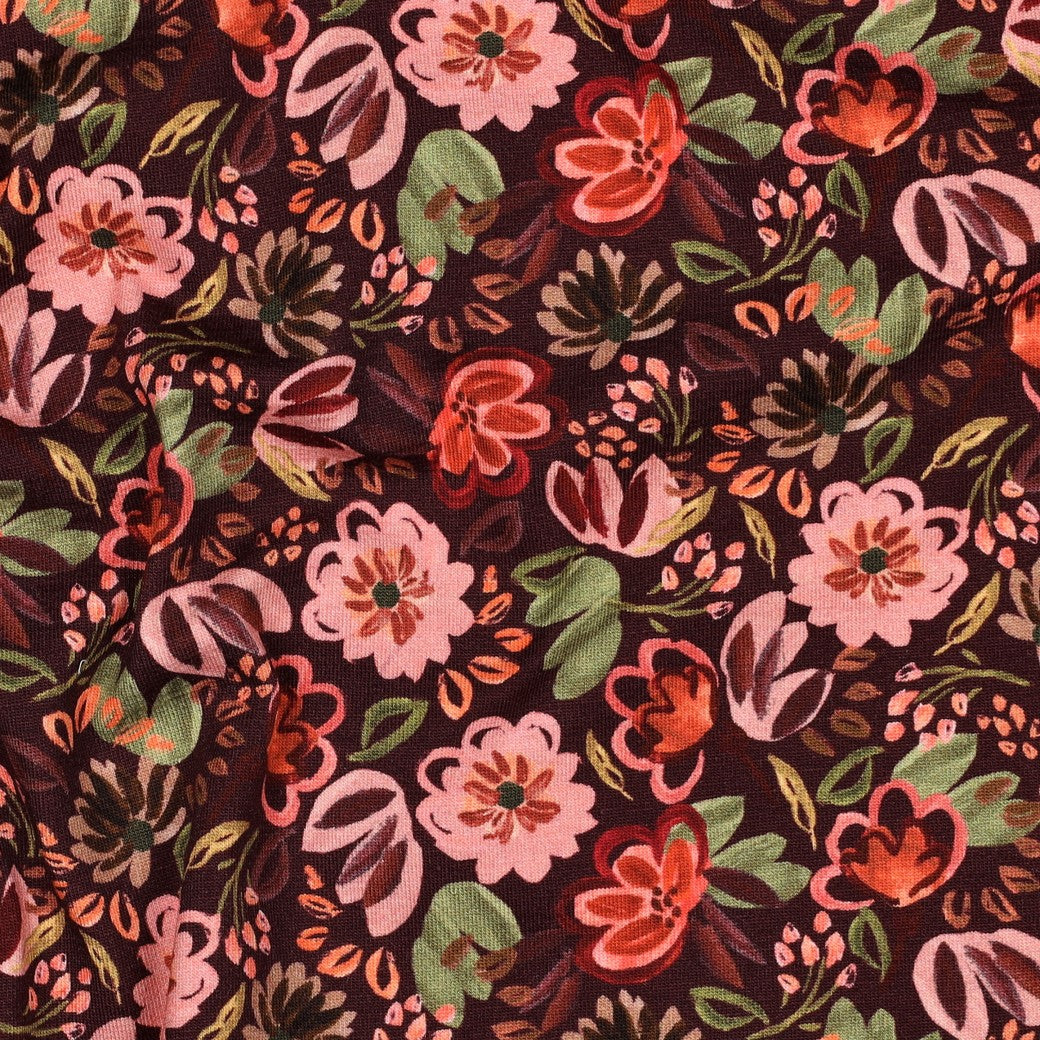 Jersey digital Blumen bordeaux- Poppy Magazin