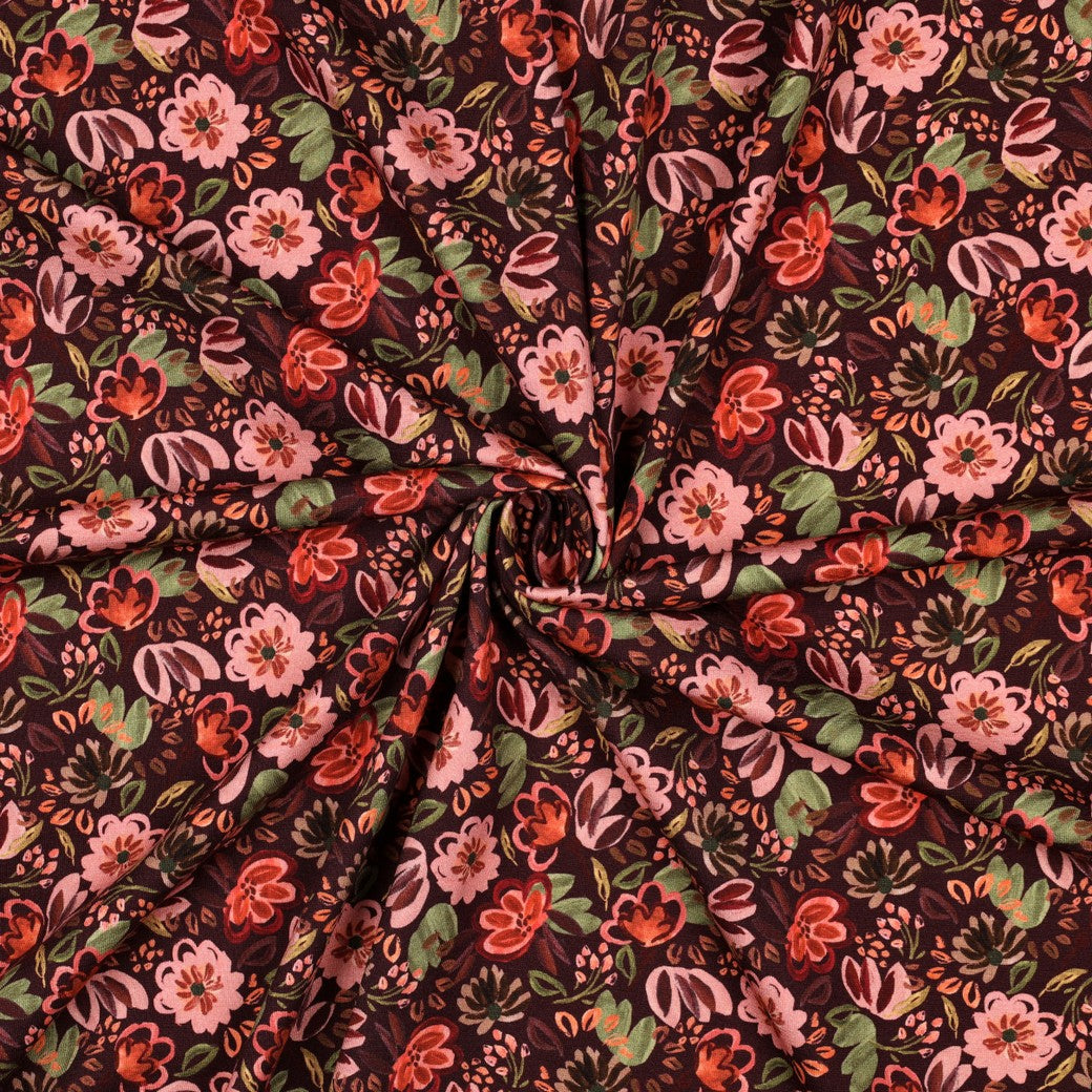Jersey digital Blumen bordeaux- Poppy Magazin