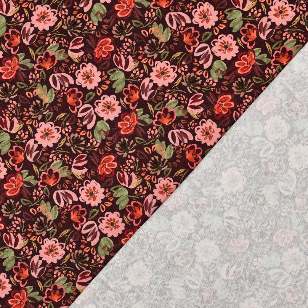 Jersey digital Blumen bordeaux- Poppy Magazin