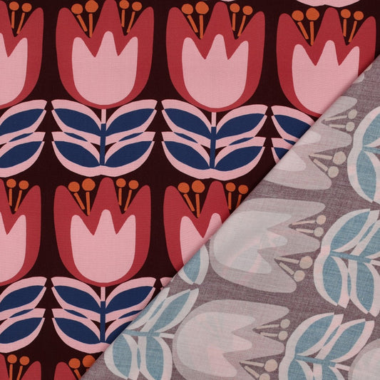 Bald erhältlich - Viskose Lenzing Ecovero retro Blumen bordeaux