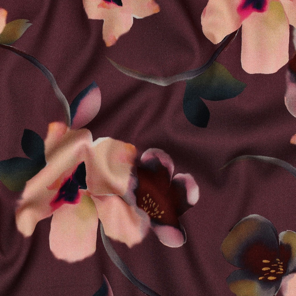 Rosella Stretch digital Blumen aubergine